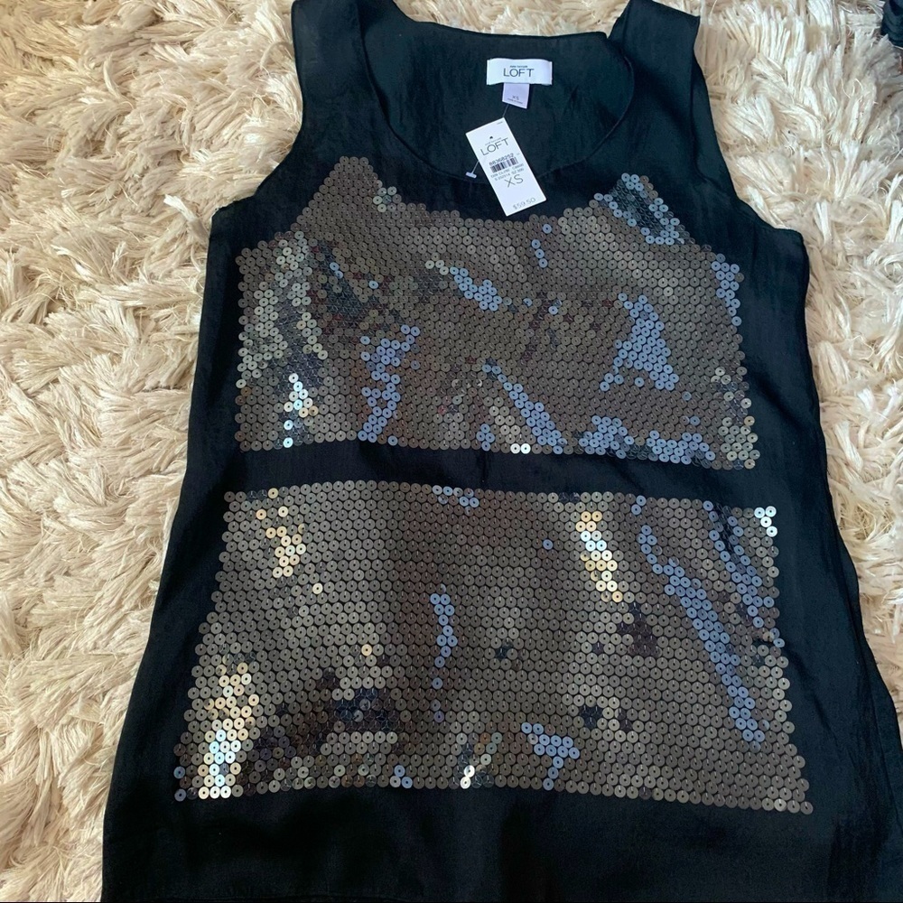 𝅺NWT Ann Taylor Loft black sequin tank XS